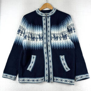 Alpaca Connection Womens Small Peruvian Zip Wool Blend Nordic Fair Isle Sweater